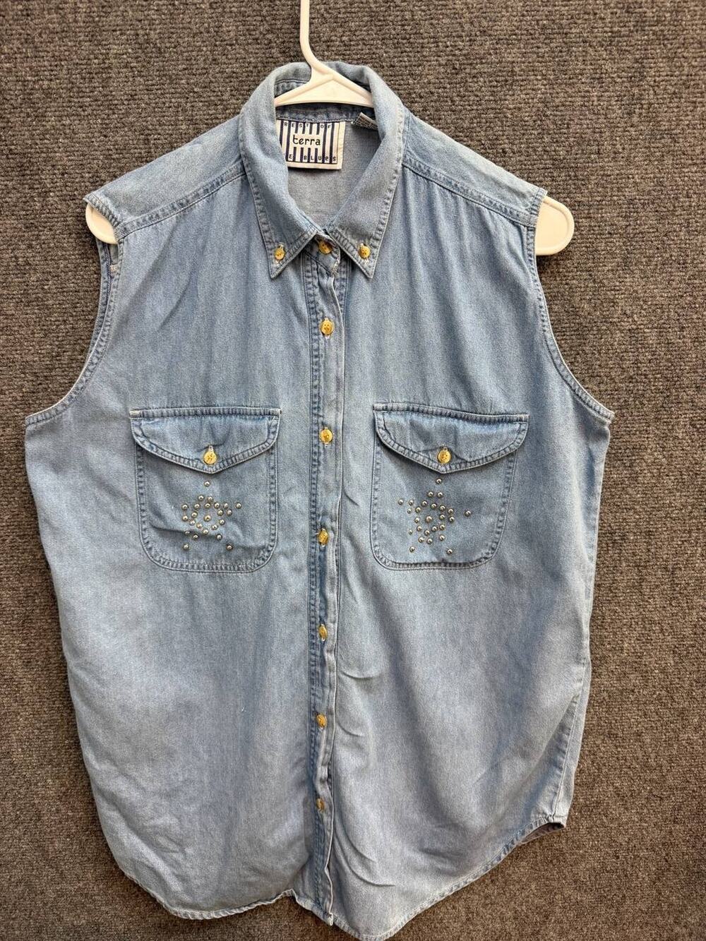 Terra Best of the Blues Women's Denim Shirt L Sleeveless Studded Cotton
